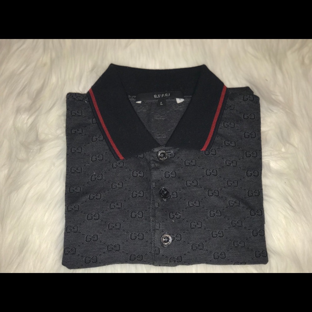 Gucci Men's Polo Shirt Gray with GG Monogram